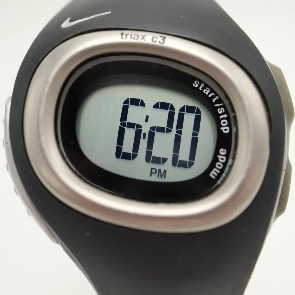 Vintage Y2K Nike Triax C3 Digital 40mm Watch Timer Black Silver w New Battery